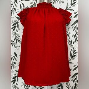 CeCe Ruffle Sleeve Texture Blouse In Fireball Red Size L